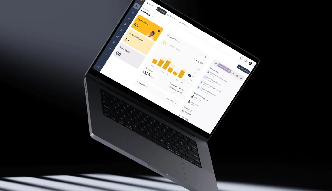 LucyHR dashboard on a laptop