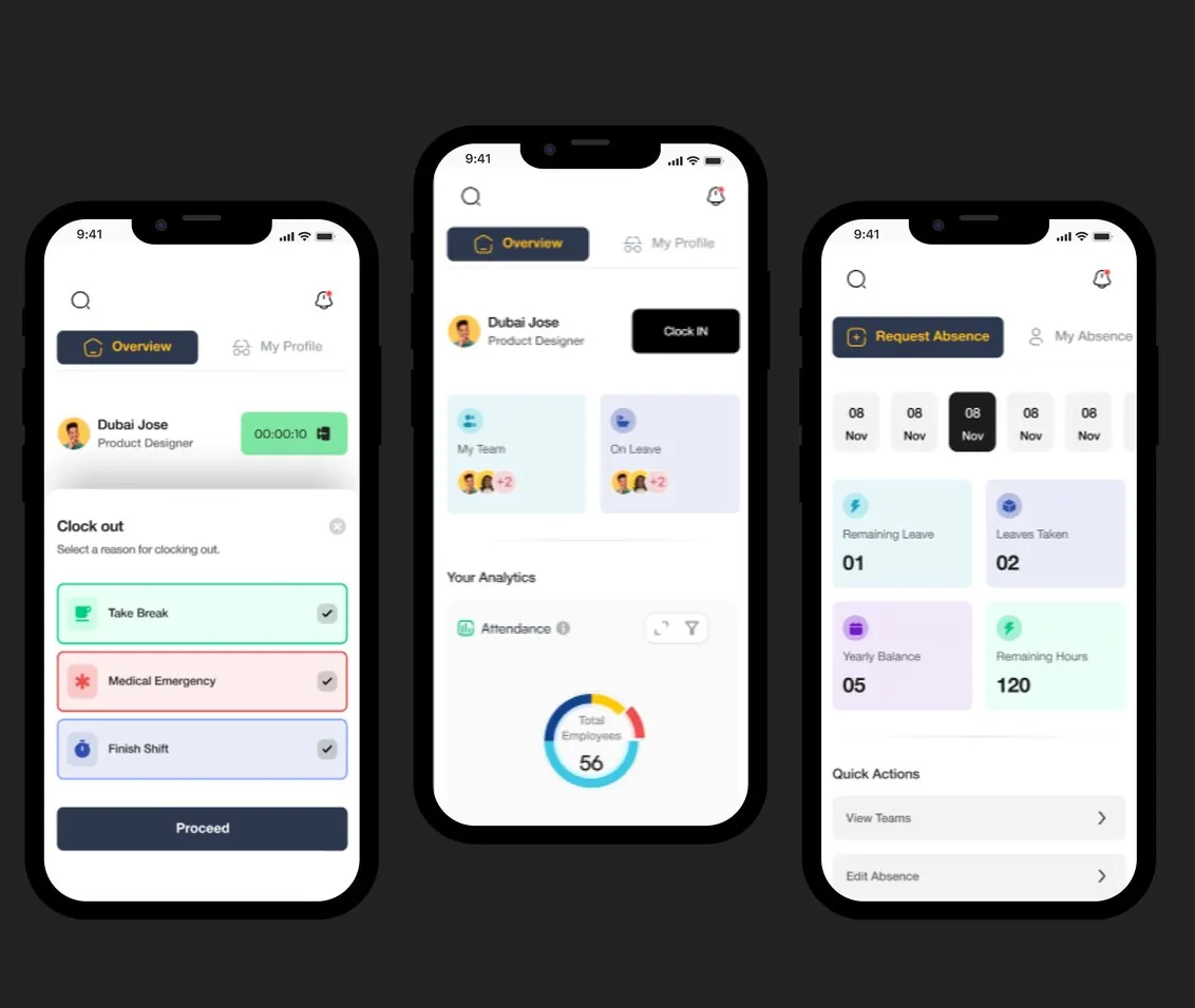 LucyHR mobile app screens